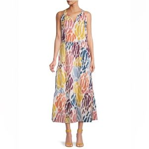 T Tahari Abstract Blue Yellow Orange Red Purple Tiered Long Maxi Casual Large